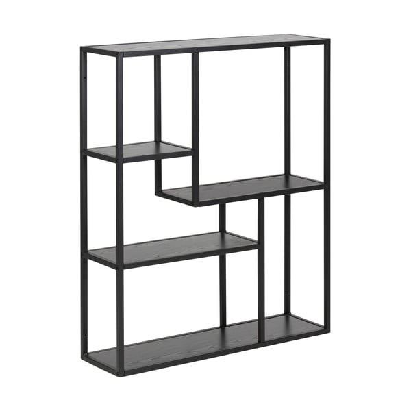 Melns sienas grāmatplaukts ar oškoka imitāciju 75x91 cm Seaford – Actona-image-2