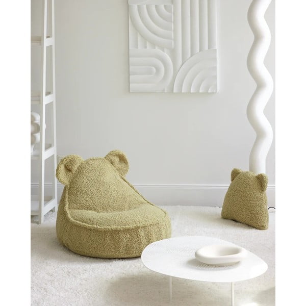 Zaļš bērnu dīvāna spilvens no buklē auduma Bear – Wigiwama-image-3