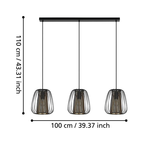 Melna piekaramā lampa ar metāla/auduma abažūru CURASAO – EGLO-image-1