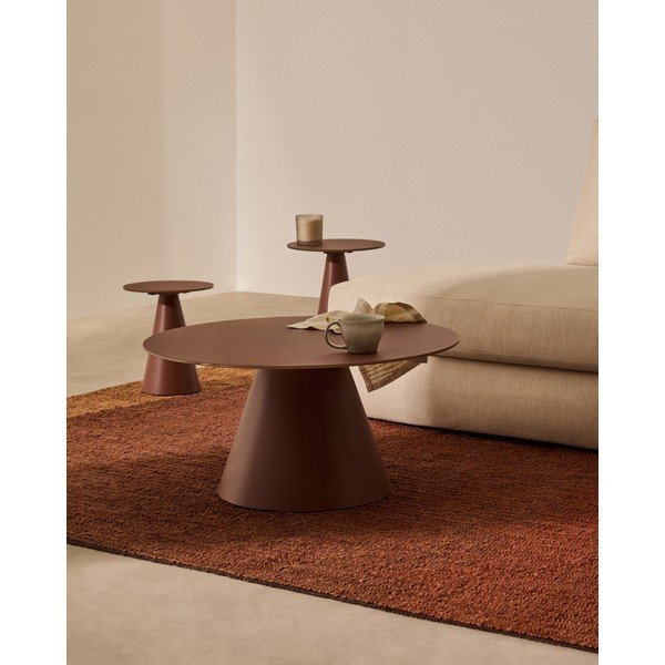 Terakotas oranžs apaļš žurnālgaldiņš ar stikla galda virsmu ø 80 cm Wilshire – Kave Home-image-1