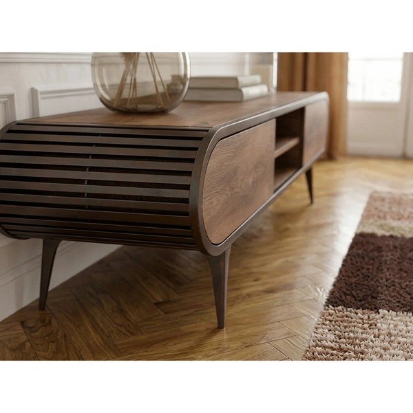 Dabīga toņa TV galdiņš ar ozolkoka imitāciju 180x52x40 cm Billie – Bobochic Paris-image-2
