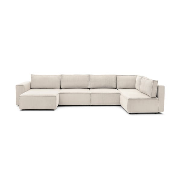 Krēmkrāsas velveta stūra dīvāns (ar labo stūri/U veida) Nihad modular – Bobochic Paris