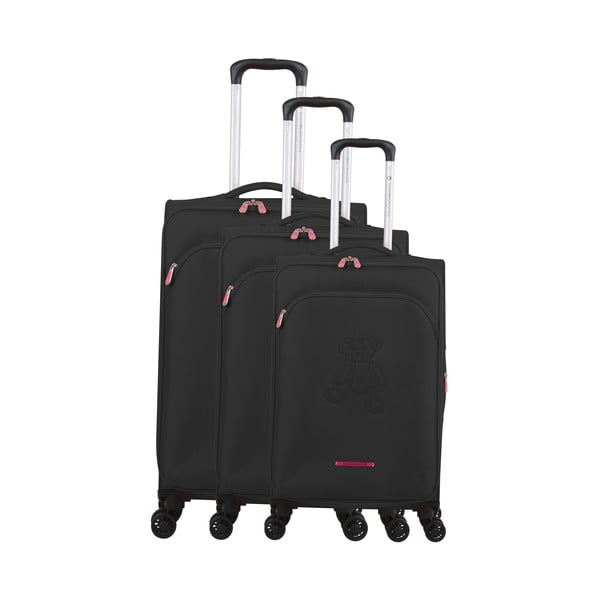 3 melnu bagāžas somu komplekts uz 4 riteņiem Lulucastagnette Emilia