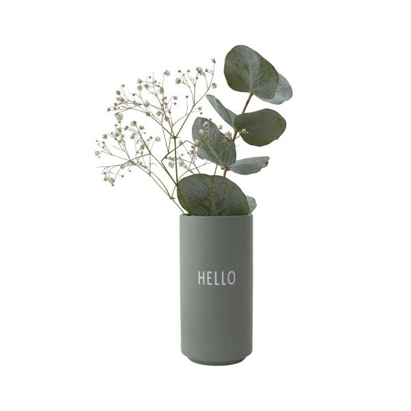 Zaļa porcelāna vāze Design Letters Hello, augstums 11 cm-image-2