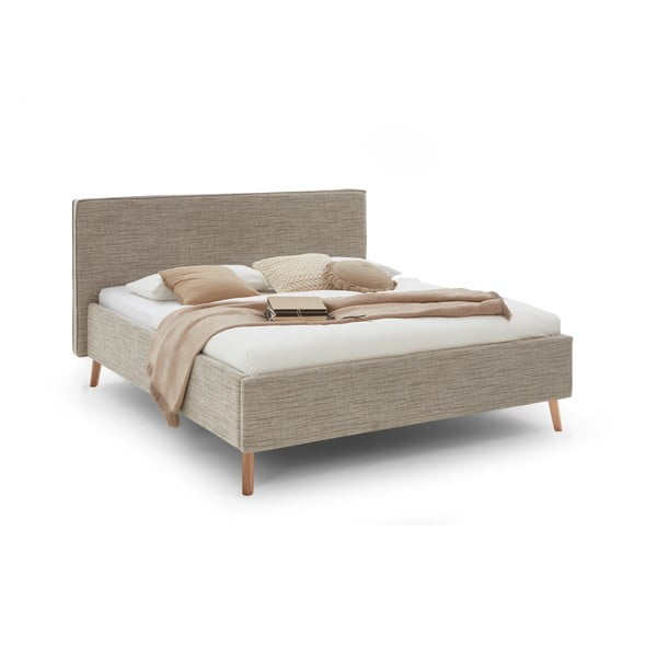 Bēša polsterēta divvietīga gulta ar veļas kasti ar redelēm 180x200 cm Riva – Meise Möbel-image-3