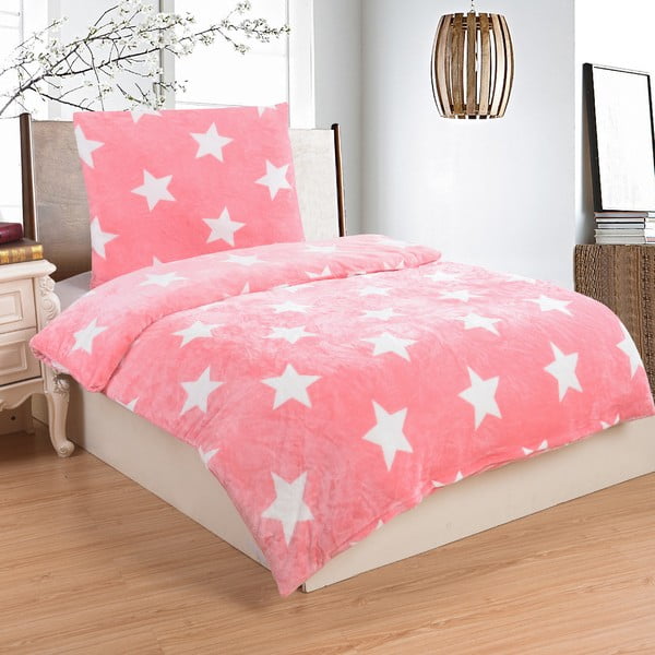 Gaiši rozā mikroplīša gultasveļa My House Stars, 140 x 200 cm