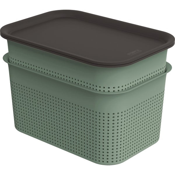 Zaļas plastmasas uzglabāšanas kastes ar vāku (2 gab.) 18,5x26,5x18 cm Brisen – Rotho