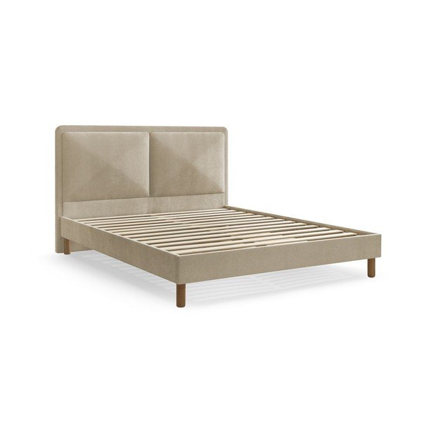 Bēša polsterēta polsterēta divvietīga gulta ar redelēm 140x190 cm Mara – Bobochic Paris