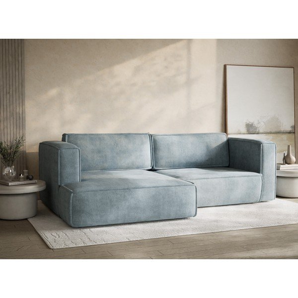 Gaiši zils salokāms stūra dīvāns no šenila auduma ar uzglabāšanas vietu (ar kreiso stūri/ar zvilni) Velto – Maison de Rêve-image-4