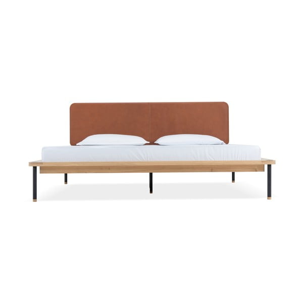 Brūna/dabīga toņa mīksta divguļamā gulta no ozolkoka ar režģi 160x200 cm Fina – Gazzda-image-2