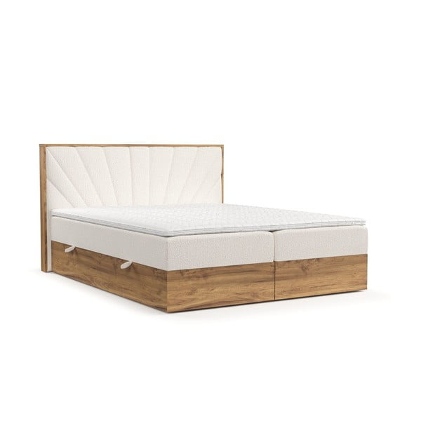 Krēmkrāsas/dabīga toņa atsperu gulta ar veļas kasti 200x200 cm Asahi – Maison de Rêve