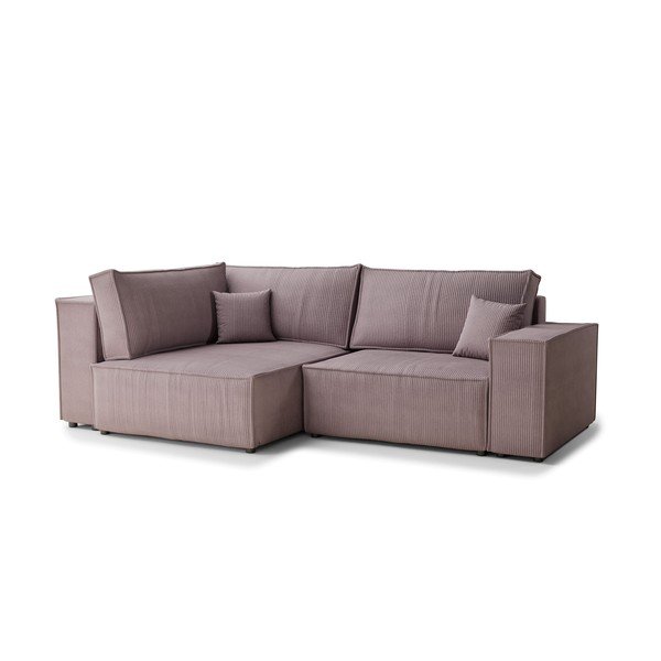 Violets velveta salokāms stūra dīvāns ar uzglabāšanas vietu (ar kreiso stūri/L veida) Tonga – Maison de Rêve