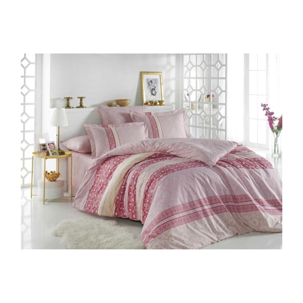 Kokvilnas divguļamā gultas veļa Emma Pink, 200 x 220 cm