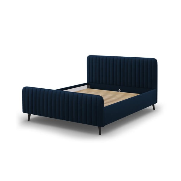 Tumši zila mīksta divguļamā gulta ar režģi 140x200 cm Lily – Micadoni Home