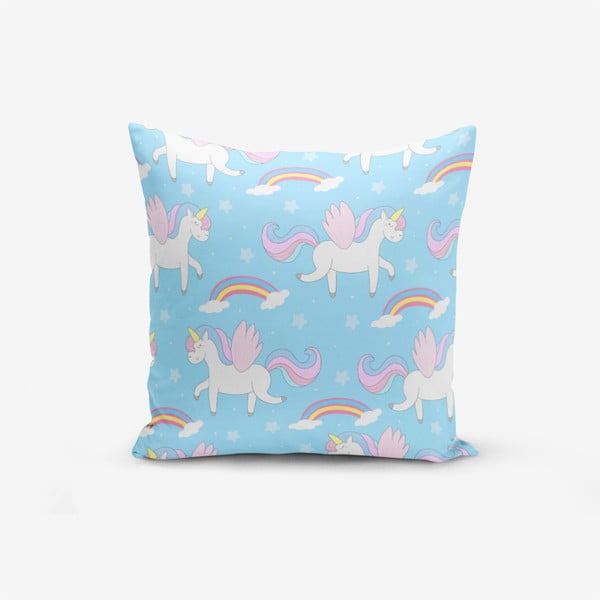 Spilvendrāna Minimalist Cushion Covers Blue Background Unicorn Rainbows, 45 x 45 cm