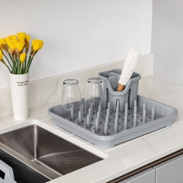 Pelēks plastmasas trauku žāvētājs 38x33,5 cm Eco Range – Addis-image-1