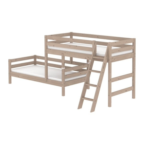 Brūna bērnu divstāvu gulta no priedes koka ar kāpnēm Flexa Classic