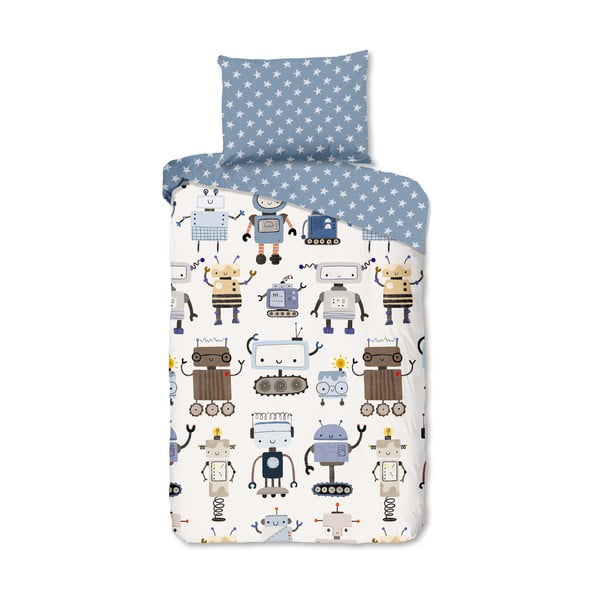 Zila/bēša vienguļamā kokvilnas bērnu gultas veļa 140x200 cm Robo – Good Morning