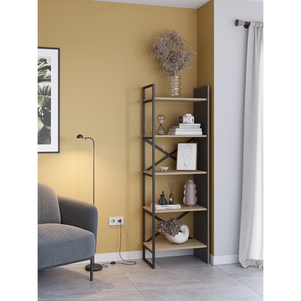 Dabīga toņa grāmatplaukts ar ozolkoka imitāciju 58x175 cm Ara – Marckeric-image-1