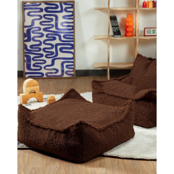 Tumši brūns bērnu pufs no buklē auduma Warm Hazel – Wigiwama-image-3