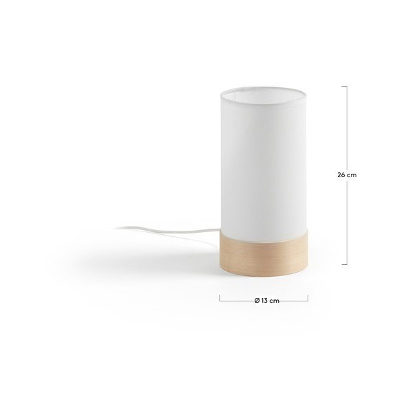 Balta/dabīga toņa dižskābarža masīvkoka galda lampa ar auduma abažūru (augstums 26 cm) Slat – Kave Home-image-4