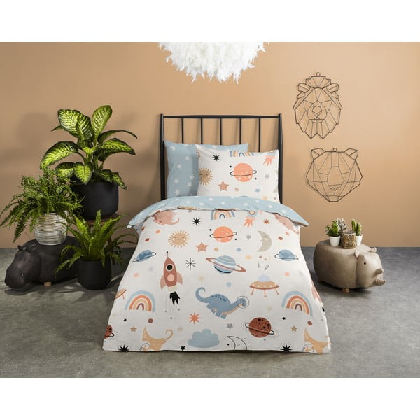 Zila/bēša vienguļamā kokvilnas bērnu gultas veļa 140x200 cm Eclips – Good Morning-image-1