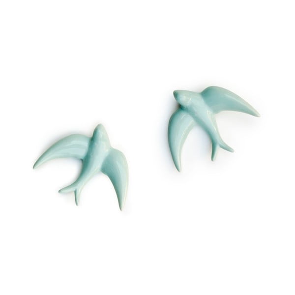 2 ar rokām darinātu gaiši zilu porcelāna sienas dekoru komplekts Velvet Atelier Golondrinas-image-2