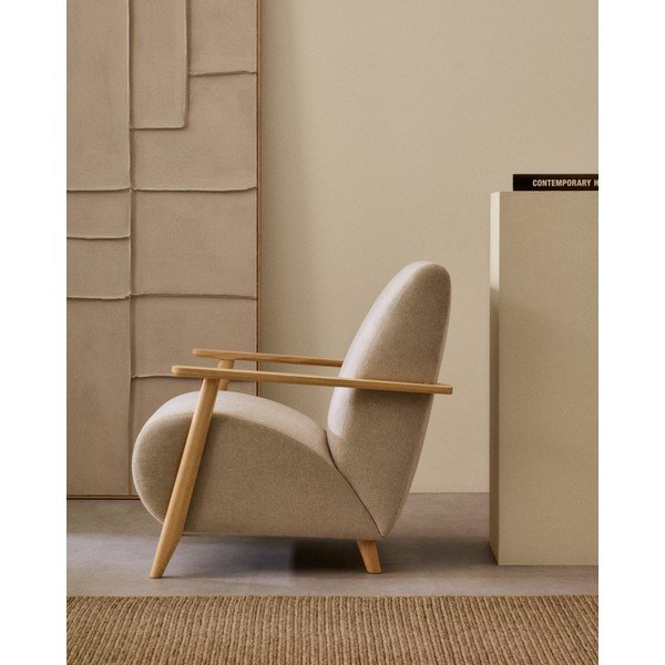 Bēšs/krēmkrāsas atpūtas krēsls no šenila auduma Meghan – Kave Home-image-2