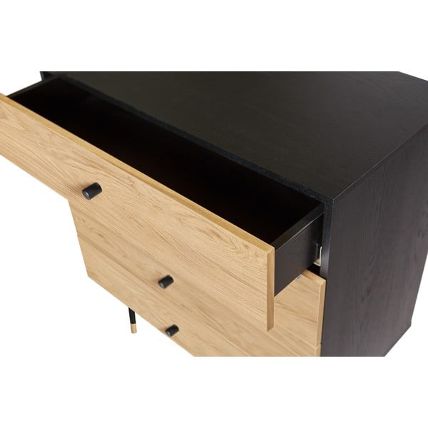 Melna/dabīga toņa augsta kumode ar ozolkoka imitāciju 80x87 cm Jugend – Woodman-image-4