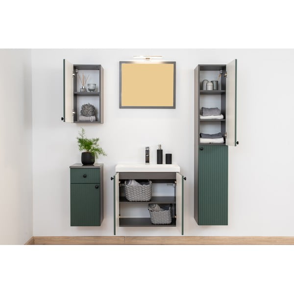 Zaļš/antracīta pelēks zems/piekarams vannas istabas skapis 30x60 cm Asti – STOLKAR-image-3