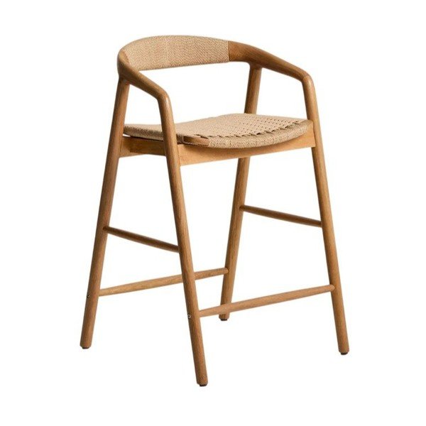 Dabīga toņa ozola masīvkoka bāra krēsls ar roku balstiem (sēdekļa augstums 65 cm) Derile – Kave Home