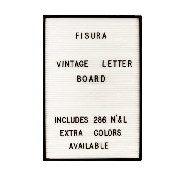 Balta sienas plāksne ar melniem burtiem Fisura Vintage