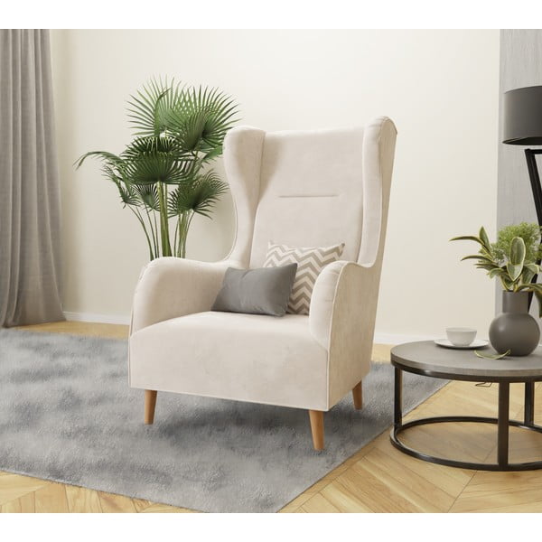 Krēmkrāsas samta atpūtas krēsls ar atzveltni Carole – Ropez-image-3