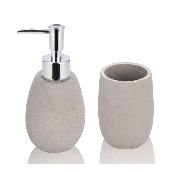 Bēšs polirezīna vannas istabas piederumu komplekts Cement – Tomasucci