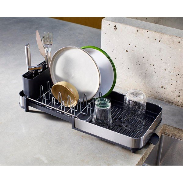 Melns plastmasas pielāgojams trauku žāvētājs 31x19 cm Extend Slim Steel – Joseph Joseph-image-1