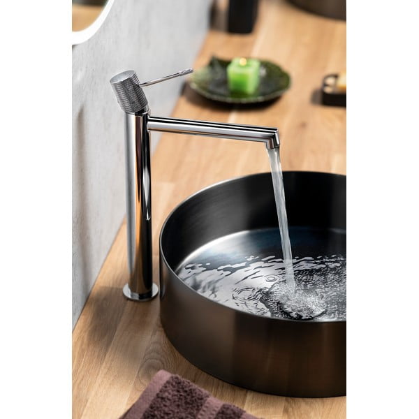 Spīdīgas sudraba krāsas stāvošs jaucējkrāns izlietnei Solaris – Sapho-image-2