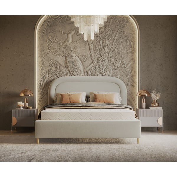 Krēmkrāsas polsterēta divvietīga gulta ar veļas kasti un redelēm 140x200 cm Mija – Maison de Rêve-image-4