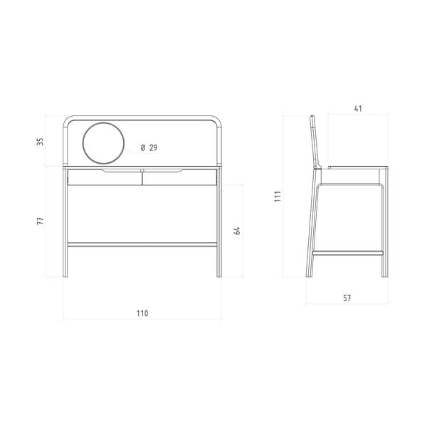 Ozola masīvkoka kosmētikas galdiņš 57x110 cm Twig – The Beds-image-4