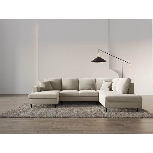 Bēšs samta salokāms stūra dīvāns ar uzglabāšanas vietu (ar labo stūri/U veida) Kyoto – Cosmopolitan Design-image-2