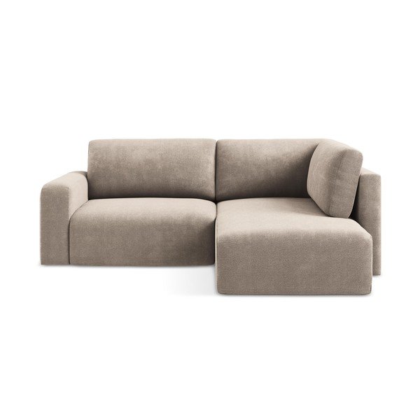 Bēšs salokāms stūra dīvāns no šenila auduma ar uzglabāšanas vietu (ar labo stūri/L veida) Kona – Makamii