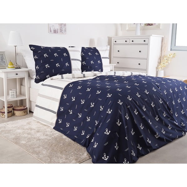 Tumši zila vienvietīga gultas veļa no krepa auduma 140x200 cm Exclusive – B.E.S.-image-1