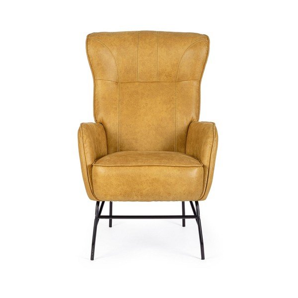 Sinepju dzeltens atpūtas krēsls no ādas imitācijas Nasira – Bizzotto-image-2