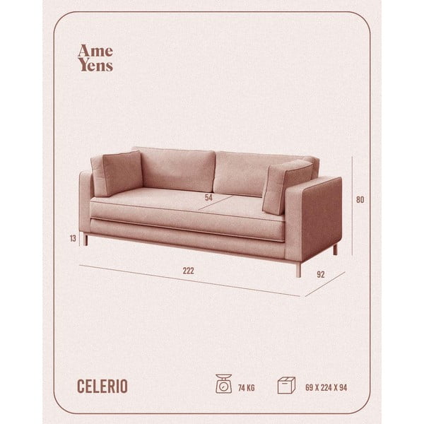 Gaiši rozā samta dīvāns 222 cm Celerio – Ame Yens-image-4
