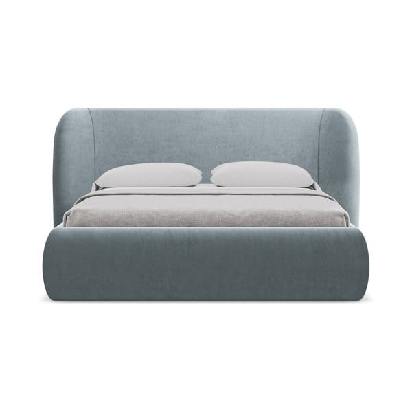 Gaiši zila polsterēta divvietīga gulta ar veļas kasti un redelēm 160x200 cm Hauke – Makamii-image-4