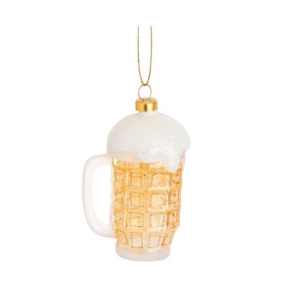 Stikla ar rokām izgatavots Ziemassvētku eglītes rotājums 9,5 cm Frothy Beer – Sass & Belle