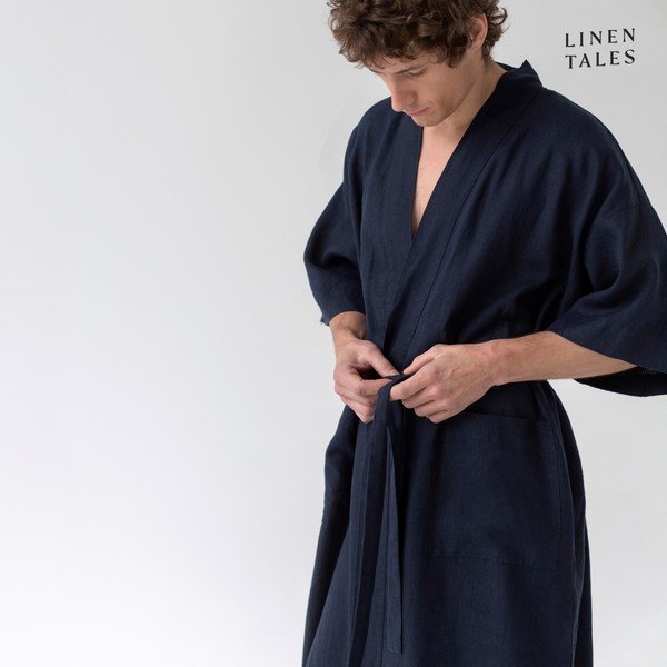 Tumši zils lina halāts izmērs S/M Summer – Linen Tales-image-1