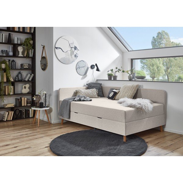 Bēša mīksta vienvietīga gulta ar uzglabāšanas vietu 90x200 cm Cabana – Meise Möbel-image-1