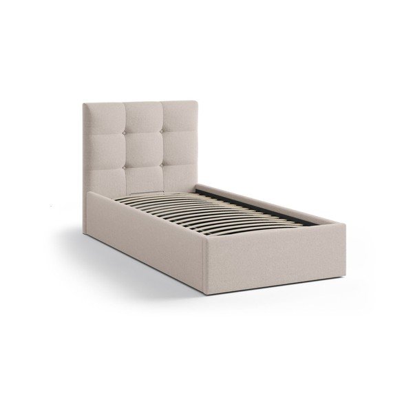 Gaiši brūna polsterēta vienvietīga gulta ar veļas kasti un redelēm 90x200 cm Phaedra – Micadoni -image-2