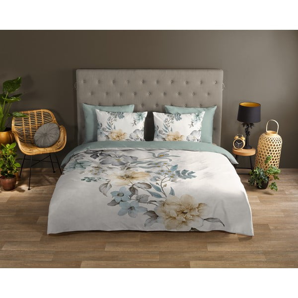 Zaļa/krēmkrāsas vienguļamā kokvilnas gultas veļa 140x220 cm Celina – Good Morning-image-1