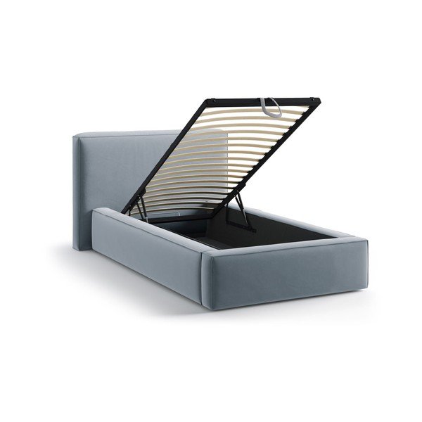 Gaiši zila polsterēta vienvietīga gulta ar veļas kasti un redelēm 90x200 cm Jodie – Micadoni -image-1